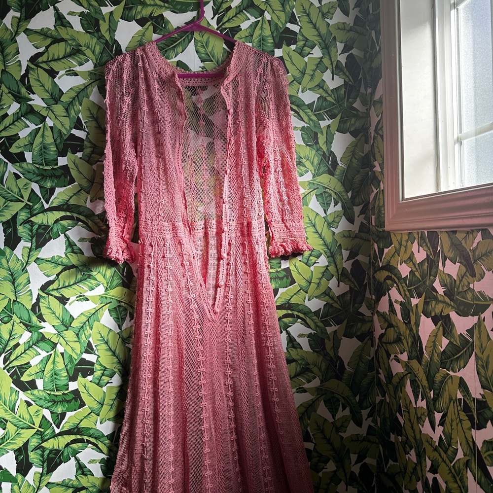 Women's Pink Lace Maxi Dress